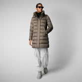 Women's Animal free Puffer Coat Dalea with Faux Fur Collar in Mud Grey | Save The Duck