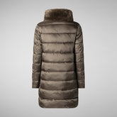 Women's Animal free Puffer Coat Dalea with Faux Fur Collar in Mud Grey | Save The Duck