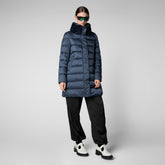 Women's Animal free Puffer Coat Dalea with Faux Fur Collar in Night Blue | Save The Duck