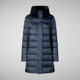 Women's Animal free Puffer Coat Dalea with Faux Fur Collar in Night Blue | Save The Duck