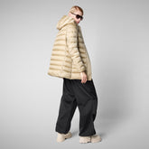 Woman's Drimia Hooded Puffer Coat in Wood Beige | Save The Duck