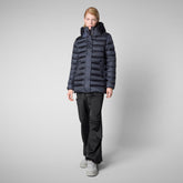 Woman's Drimia Hooded Puffer Coat in Blue Black | Save The Duck