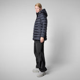 Woman's Drimia Hooded Puffer Coat in Blue Black | Save The Duck