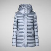 Women's Hooded Animal free Puffer Coat Drimia in Blue Fog | Save The Duck