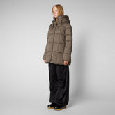 Women's Alena Hooded Puffer Coat in Mud Grey | Save The Duck