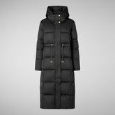 Women's Ires Long Hooded Puffer Coat in Black | Save The Duck