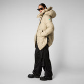 Women's Erin Hooded Puffer Coat in Desert Beige - The Love Recycle Collection by SaveTheDuck | Save The Duck