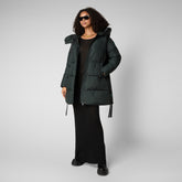 Women's Erin Hooded Puffer Coat in Green Black - The Love Recycle Collection by SaveTheDuck | Save The Duck