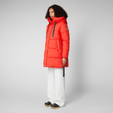 Women's Erin Hooded Puffer Coat in Poppy Red - The Love Recycle Collection by SaveTheDuck | Save The Duck