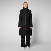 Manteau Alkinia à capuche amovible pour femme en noir - Nouvelles Arrivées | Sauvez le canard