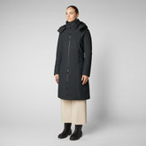 Manteau Alkinia à capuche amovible pour femme en vert noir - Nouvelles Arrivées | Sauvez le canard