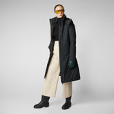 Women's Alkinia Coat with Detachable Hood in Green Black - New Arrivals | Save The Duck