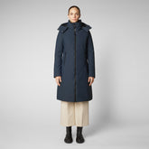Women's Alkinia Coat with Detachable Hood in Blue Black - LEXY Collection | Save The Duck