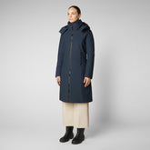 Women's Alkinia Coat with Detachable Hood in Blue Black - New Arrivals | Save The Duck
