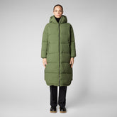 Women's Halesia Long Hooded Puffer Coat in Sherwood Green | Save The Duck