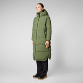 Women's Halesia Long Hooded Puffer Coat in Sherwood Green | Save The Duck