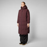 Women's Halesia Long Hooded Puffer Coat in Burgundy Black | Save The Duck