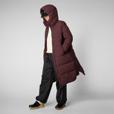 Women's Halesia Long Hooded Puffer Coat in Burgundy Black | Save The Duck