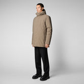 Men's Sesle Hooded Puffer Jacket in Mud Grey - Rainy Collection | Save The Duck