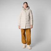 Women's Hooded Animal free Puffer Coat Tatiana in Shore Beige - Woman bureau | Save The Duck