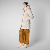 Women's Hooded Animal free Puffer Coat Tatiana in Shore Beige - Woman Bureau Collection | Save The Duck