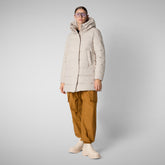 Women's Hooded Animal free Puffer Coat Tatiana in Shore Beige | Save The Duck