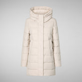 Women's Hooded Animal free Puffer Coat Tatiana in Shore Beige | Save The Duck