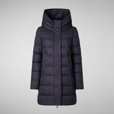 Women's Hooded Animal free Puffer Coat Tatiana in Blue Black | Save The Duck