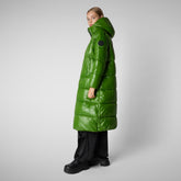 Woman's animal free hooded puffer jacket Clarice in GRASS GREEN | Save The Duck