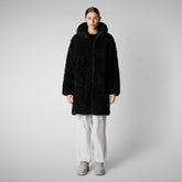 Woman's hooded jacket Angelica in Black - Woman Faux Fur | Save The Duck