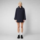Women's April Hooded Raincoat in Blue Black - Recycled Collection | Save The Duck