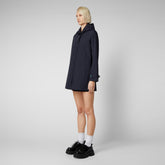 Women's April Hooded Raincoat in Blue Black - Recycled Collection | Save The Duck