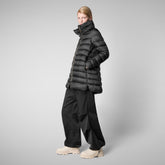 Women's Hooded Animal free Puffer Coat Lydia in black - Icon's Women's collection outfit | Save The Duck