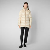 Women's Hooded Animal free Puffer Coat Lydia in shore Beige - Women's Icons | Save The Duck