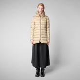 Woman's Hooded Puffer Coat Lydia in Wood Beige | Save The Duck