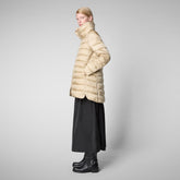 Woman's Hooded Puffer Coat Lydia in Wood Beige | Save The Duck