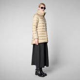 Woman's Hooded Puffer Coat Lydia in Wood Beige | Save The Duck