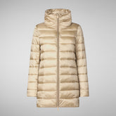 Woman's Hooded Puffer Coat Lydia in Wood Beige | Save The Duck