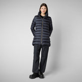 Woman's Hooded Puffer Coat Lydia in blue black | Save The Duck