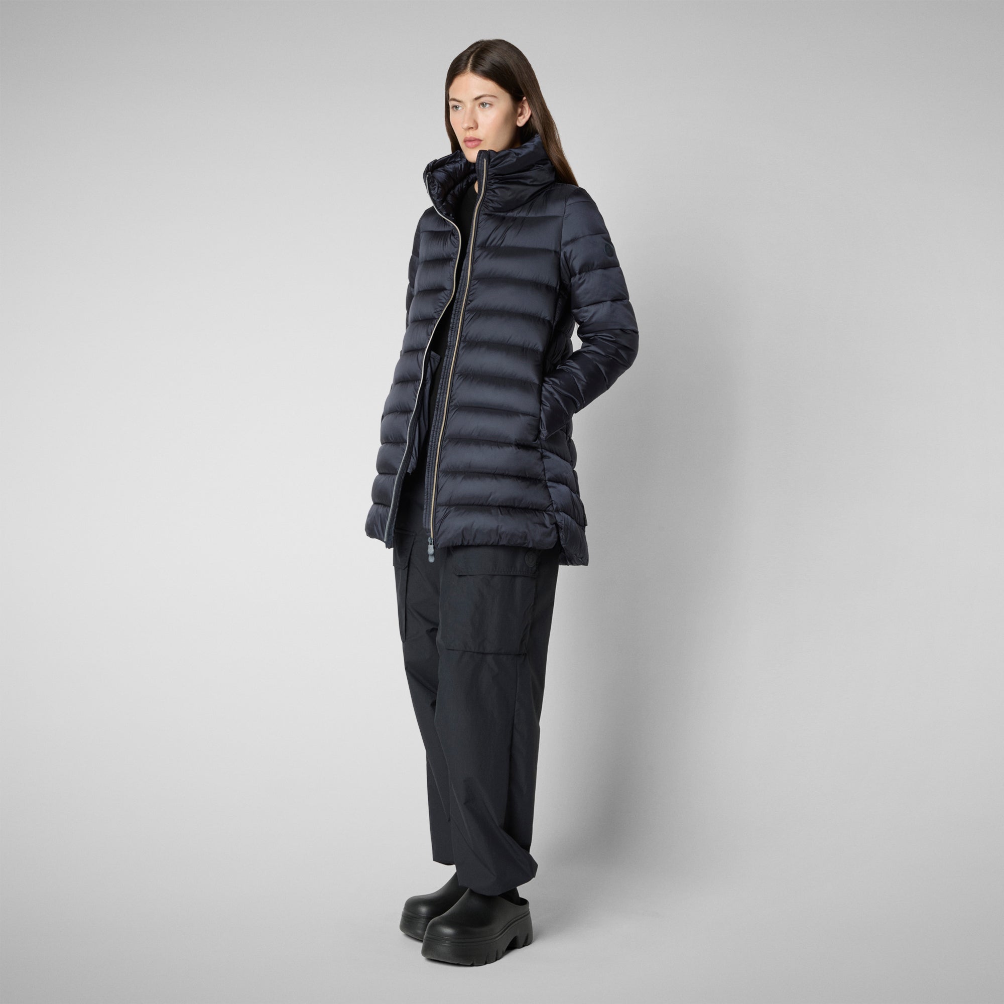 NWT Save the Duck Women's Long deals Puffer Hood Coat Navy Size M $398