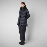 Woman's Hooded Puffer Coat Lydia in blue black | Save The Duck