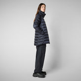 Woman's Hooded Puffer Coat Lydia in blue black | Save The Duck