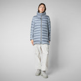 Woman's Hooded Puffer Coat Lydia in blue fog | Save The Duck