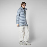 Woman's Hooded Puffer Coat Lydia in blue fog | Save The Duck