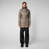 Women's Caroline Puffer Coat with Faux Fur Collar in Mud Grey | Save The Duck