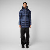 Women's Caroline Puffer Coat with Faux Fur Collar in Blue Black | Save The Duck