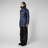 Women's Caroline Puffer Coat with Faux Fur Collar in Blue Black | Save The Duck