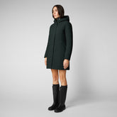 Women's Leyla Hooded Coat in Green Black - Women's Collection | Save The Duck