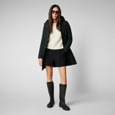 Women's Leyla Hooded Coat in Green Black - New Arrivals | Save The Duck