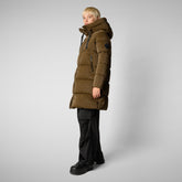 Women's Amaranta Hooded Animal free Puffer Coat in Bark Green | Save The Duck